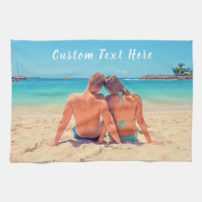 Design Your Photo Kitchen Towel Gift Custom Text (Horizontal)