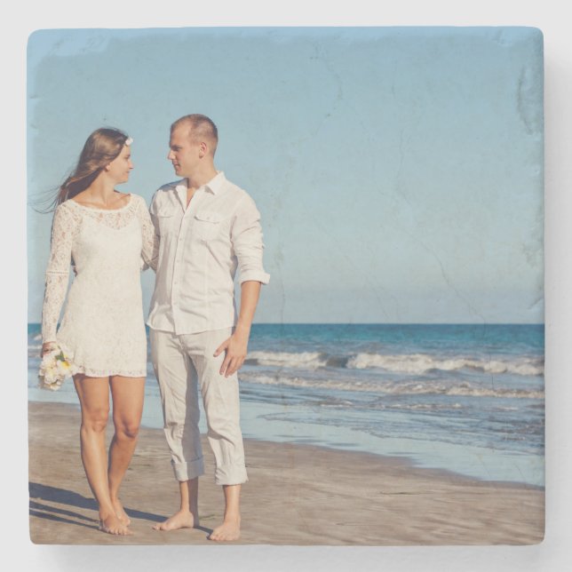 Design Your Unique Wedding Photo Stone Coaster (Front)