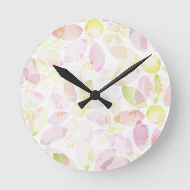 Designed watercolor flower background, texture round clock (Front)