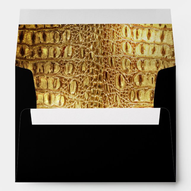 Designer Alligator Crocodile Skin Shiny Gold Black Envelopes (Back (Bottom))