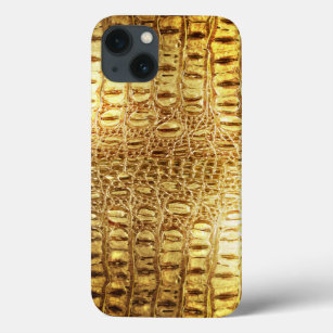 Designer Alligator Crocodile Skin Shiny Gold iPhone 13 Case