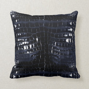 Designer Alligator Crocodile Skin Shiny Navy Blue Cushion