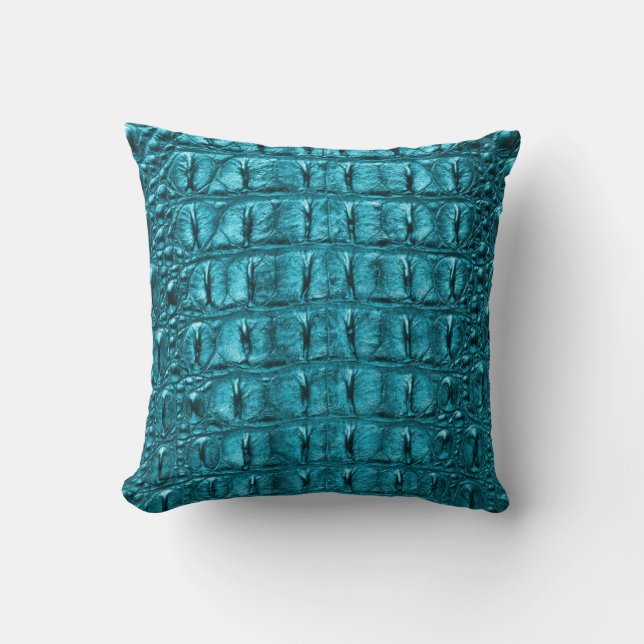 Designer Alligator Crocodile Skin Turquoise Blue Cushion (Front)