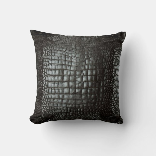 Designer Alligator Skin Dark Grey Matte Cushion (Front)