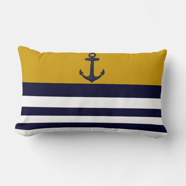 Designer Anchor Nautical Stripes Decorative Pillow (Front)
