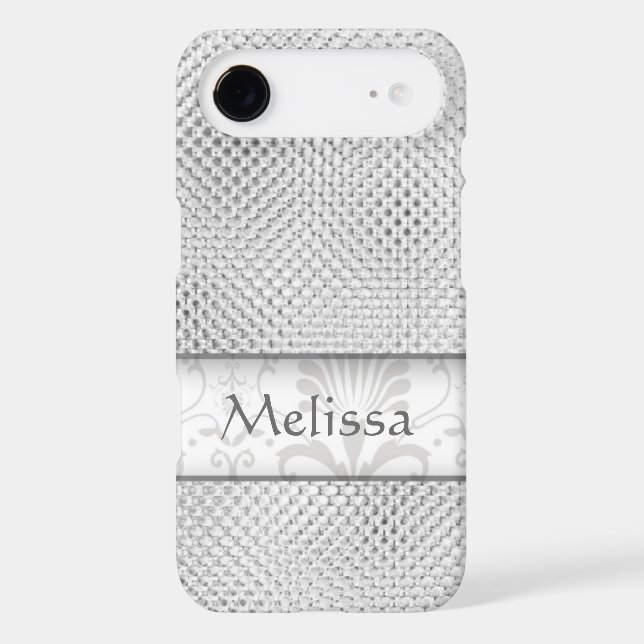 Designer Bling Damask Pattern Personalised -Silver Case-Mate iPhone Case (Back)