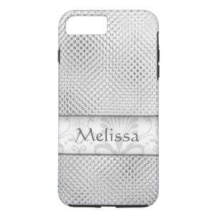 Designer Bling Damask Pattern Personalised -Silver iPhone 8 Plus/7 Plus Case
