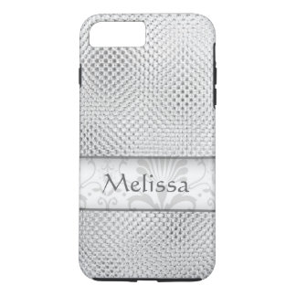Designer Bling Damask Pattern Personalised -Silver iPhone 8 Plus/7 Plus Case