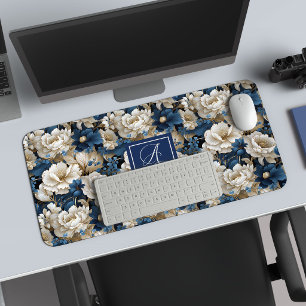 Designer Blue Flowers Personalised Desk Mat