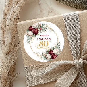 Designer Blush Burgundy 80th Birthday Stickers