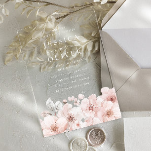 Designer Blush Floral All Seasons Wedding Acrylic Invitations