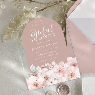 Designer Blush Floral Dusty Pink Bridal Shower Acrylic Invitations