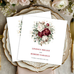 Designer Bohemian Burgundy Floral Greenery Gold Napkin