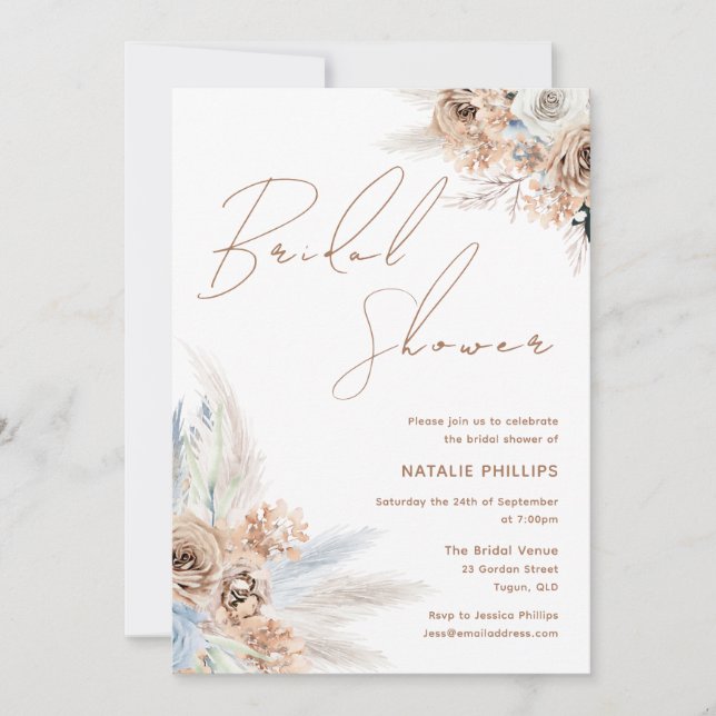 Designer Boho Bridal Shower Spring or Fall Wedding Invitation (Front)