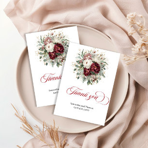 Designer Burgundy Greenery Floral Gold Thank You Card