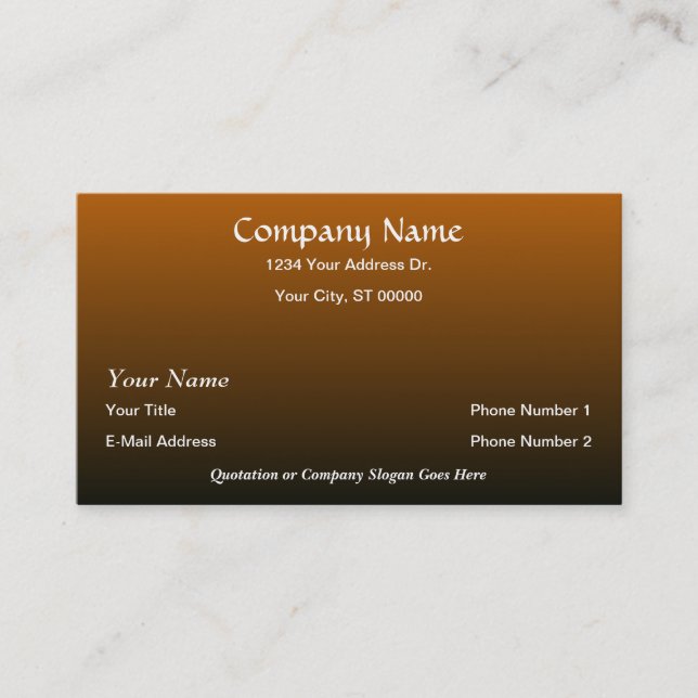 Designer Burnt Orange Black Fade Business Cards (Front)
