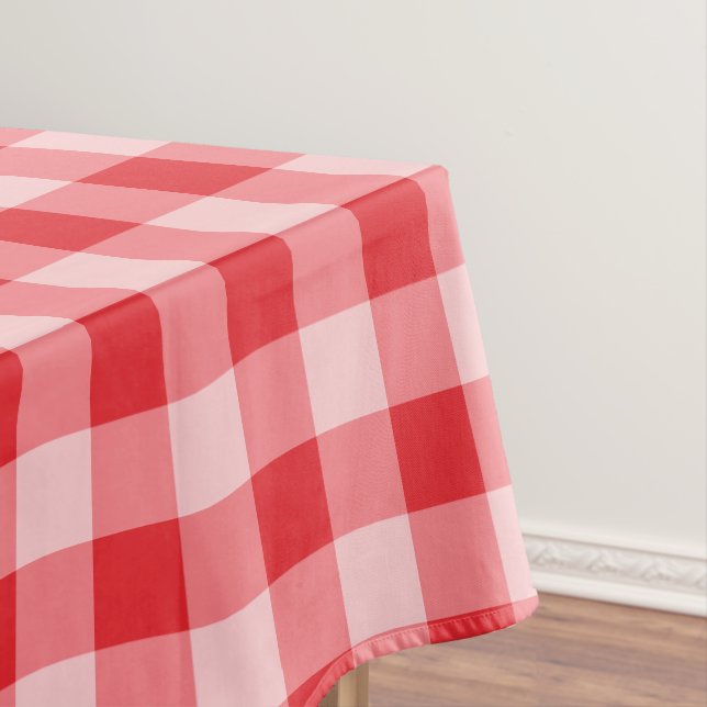 Designer gingham pattern red and white tablecloth (In Situ)