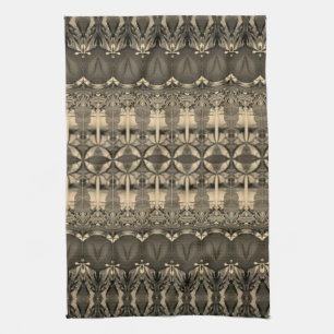 Designer grey brown and cream tea towel