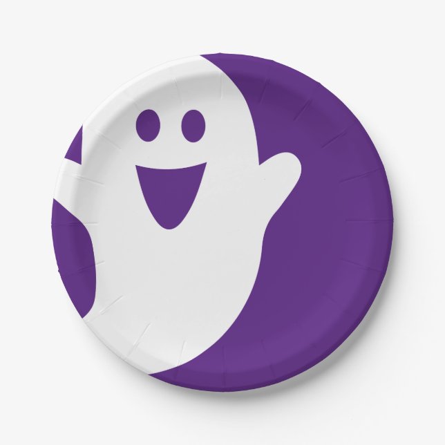 Designer Halloween, Ghost on Purple Paper Plate (Front)