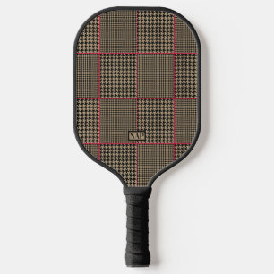 Designer Houndstooth Black Taupe Hot Pink Check Pickleball Paddle