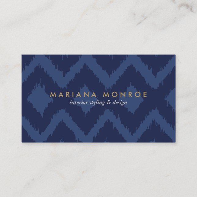 DESIGNER IKAT PATTERN in BLUE Business Card (Front)