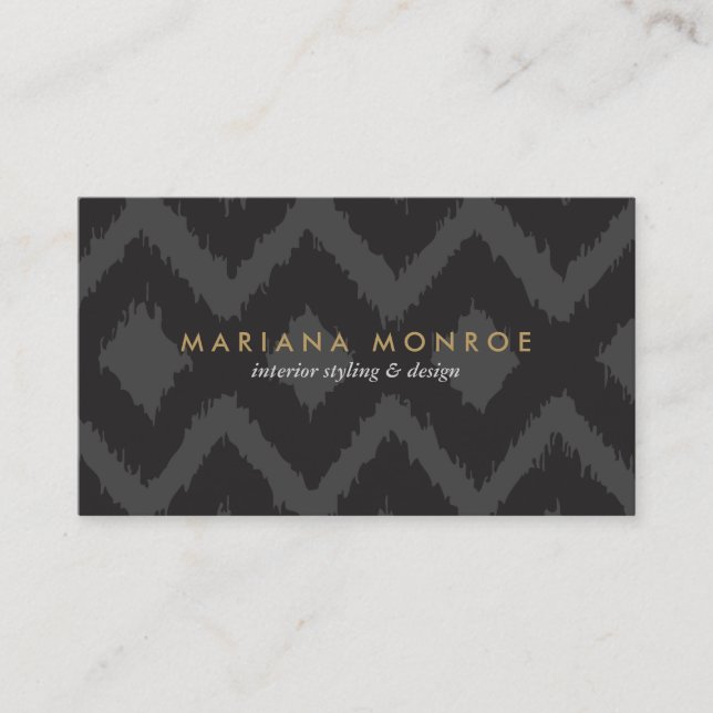 DESIGNER IKAT PATTERN in DARK GRAY Business Card (Front)
