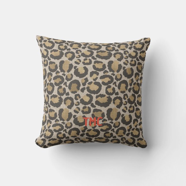Designer Leopard Print Chic Monogram Initials Fun Cushion (Front)