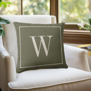 Designer Monogram Inital Moss Green & Ivory Cushion