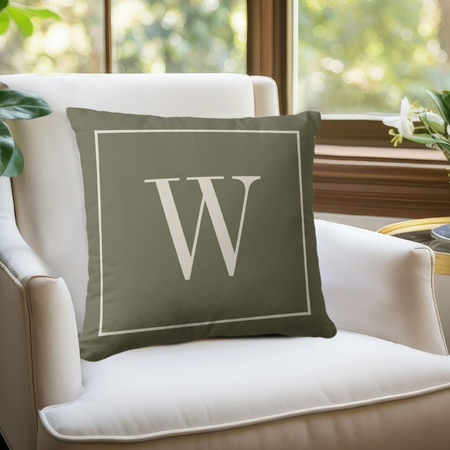 Designer Monogram Inital Moss Green & Ivory Cushion (Designer Monogram Inital Moss Green & Ivory Throw Pillo)