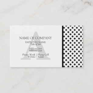 Designer Monogram Stylish Black White Polka Dots Business Card