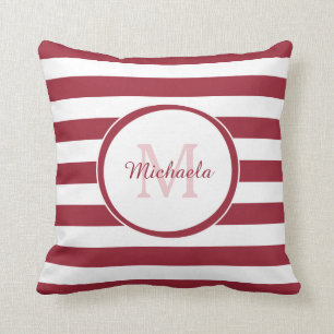 Designer Monogram With Fat Stripes and Name in Red Cushion