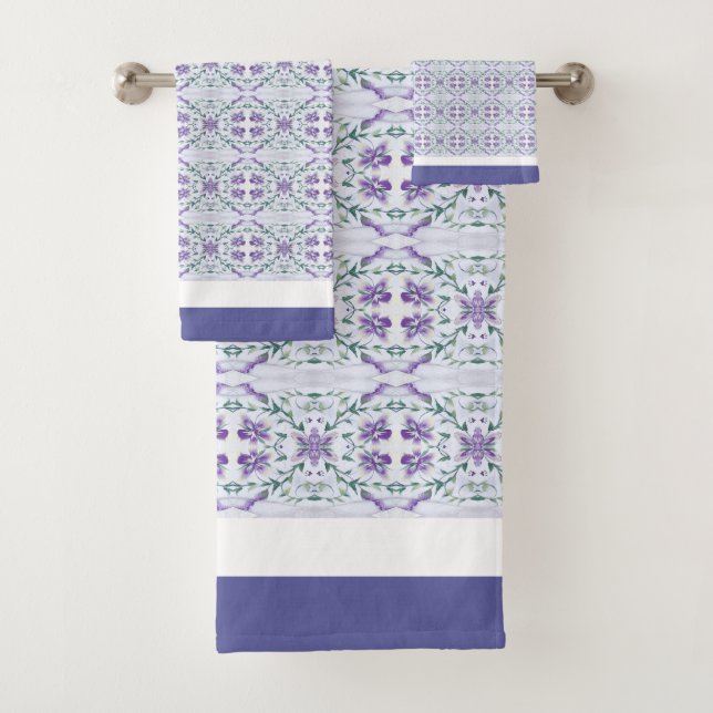 Designer Periwinkle Floral Decorative Bath Towel Set (Insitu)