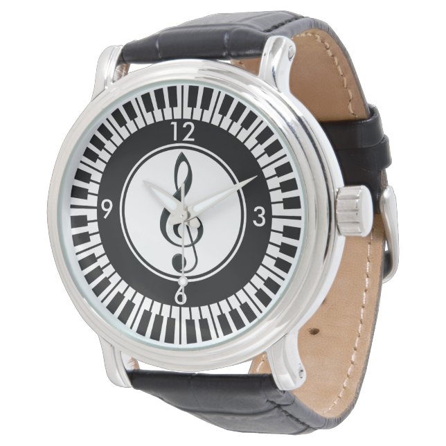 Designer Piano Keys and Treble Clef wristwatch (Angled)