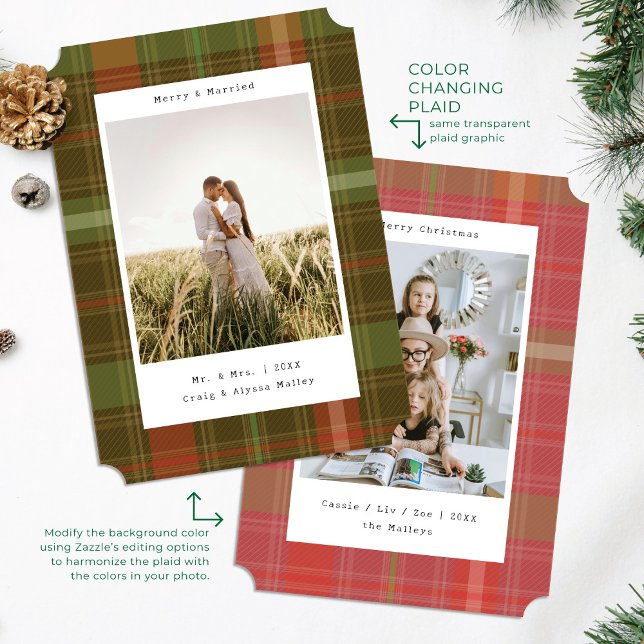 Designer Plaid Colour Changing Photo Christmas Car Holiday Card (Creator Uploaded)