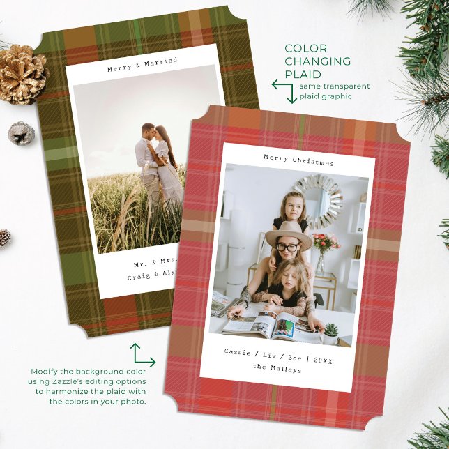 Designer Plaid Photo Colour Changing Christmas Car Holiday Card (Creator Uploaded)