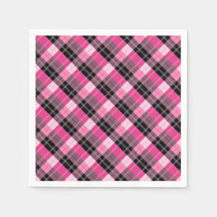 Designer plaid /tartan pattern pink and Black Napkin