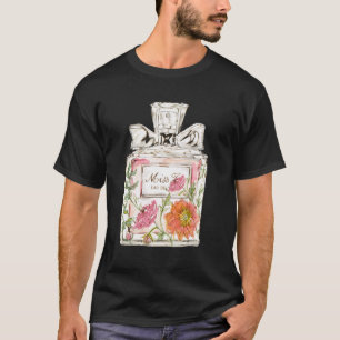 Designer Pretty Pink Floral Perfume Bottle Illustr T-Shirt