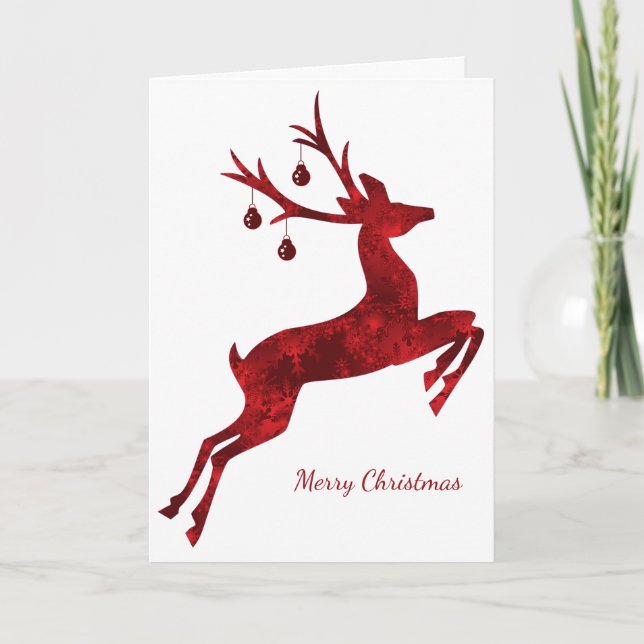 Designer Reindeer Christmas Card in Red (Front)
