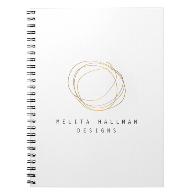 Designer Scribble Logo in Gold Notebook (Front)