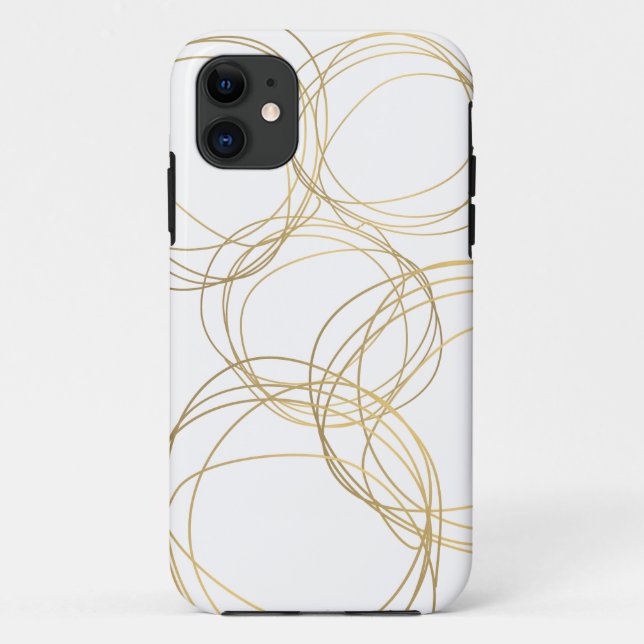 Designer Scribble Pattern in Gold on White Case-Mate iPhone Case (Back)