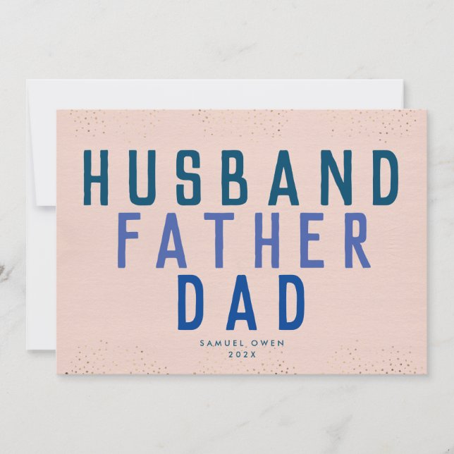 Designer Script Father's Day Blues Modern Photo Announcement (Front)