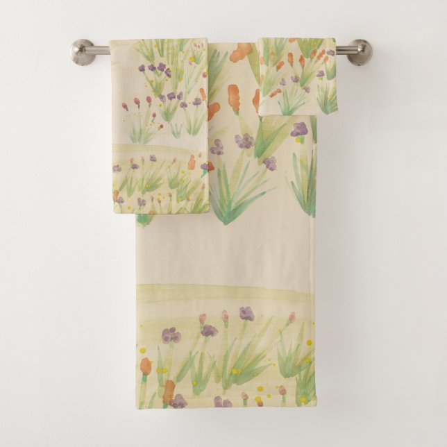 Designer Watercolour Three Piece Bath Towel Set (Insitu)