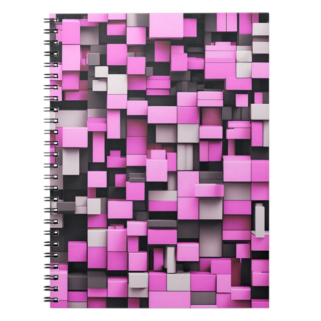 Designer's Notebook with Pink Cube Art (Front)