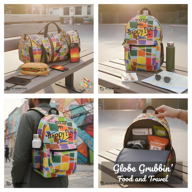 Designing for Positivity: Happy Colours Happy Plac Printed Backpack (Pack your positivity and your appetite! 🎒🍜 Our Happy Colors backpack is the ultimate companion 4 U)