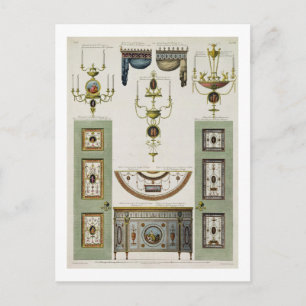 Designs for curtain cornices, girandoles and foldi postcard