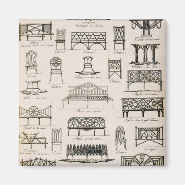 Designs for garden seats, from 'A Compendium of Dr Magnet (Front)