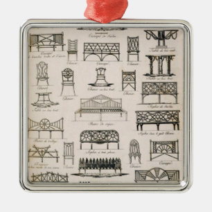 Designs for garden seats, from 'A Compendium of Dr Metal Ornament