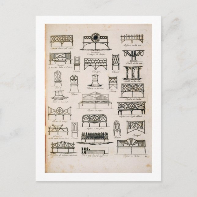 Designs for garden seats, from 'A Compendium of Dr Postcard (Front)