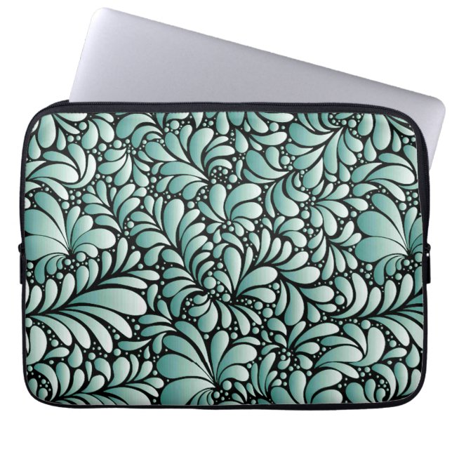 Desirable Fleur Pattern in Minty Green Laptop Sleeve (Front)