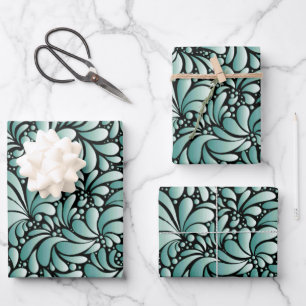 Desirable Fleur Pattern in Minty Green Wrapping Paper Sheet